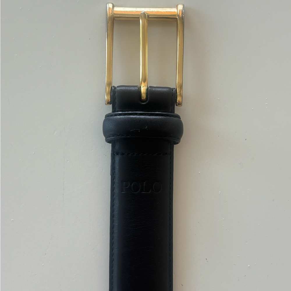 Polo by Ralph Lauren Black Leather Belt with Gold Buckle
